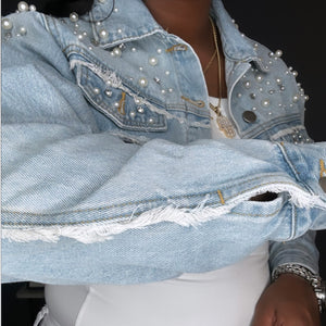 Diamonds & Pearls Cropped Denim Jacket